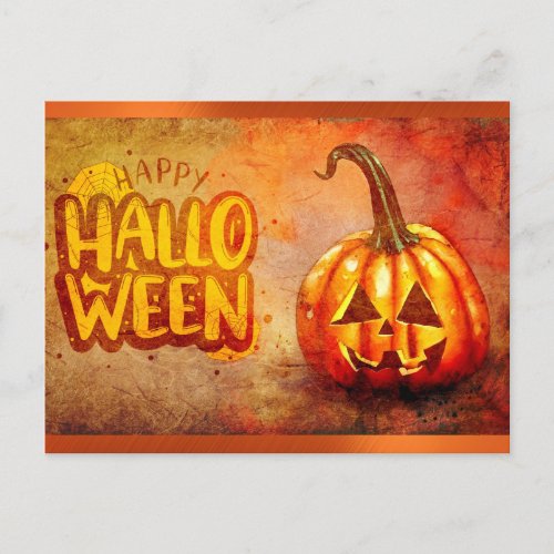 Cute Typography Happy Halloween Pumpkin Postcard