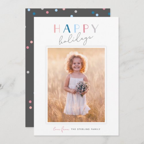 Cute Typography Happy Holidays Portrait Photo Holiday Card
