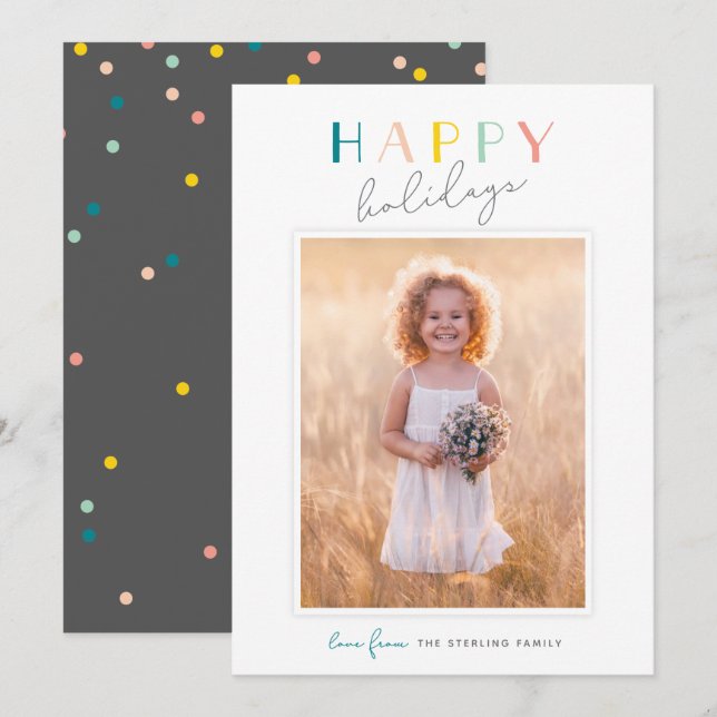 Cute Typography "Happy Holidays" Rainbow Photo Holiday Card (Front/Back)