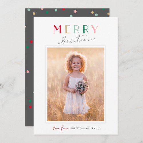 Cute Typography Merry Christmas Red  Green Photo Holiday Card