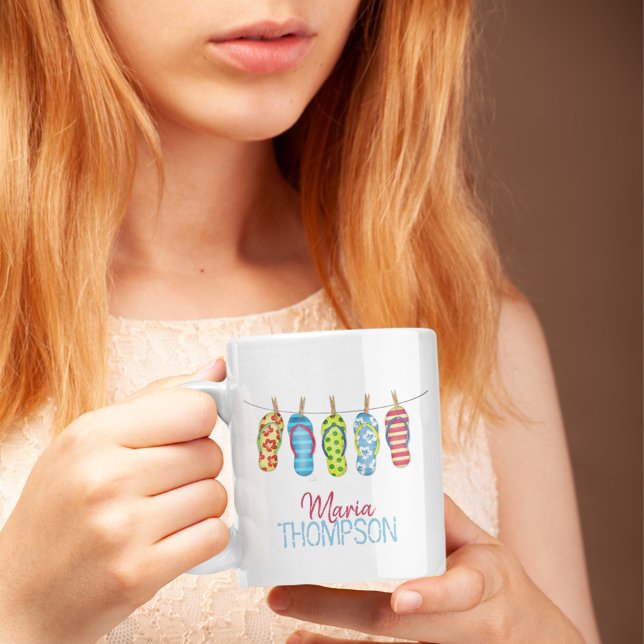 Cute Typography Summer Personalized Coffee Mug (Custom flip flops whimsical personalized coffee mug.)