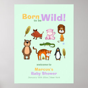 Cute Typography Wild Safari Baby Shower Welcome Poster