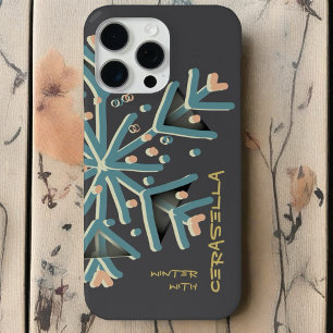 Cute typography winter snowflake girly gray teal iPhone 15 pro max case