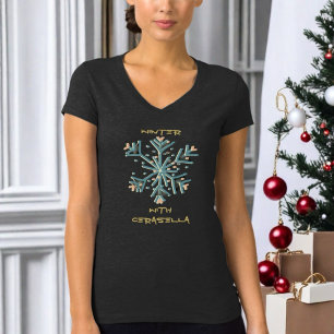 Cute typography winter snowflake gold teal simple  T-Shirt