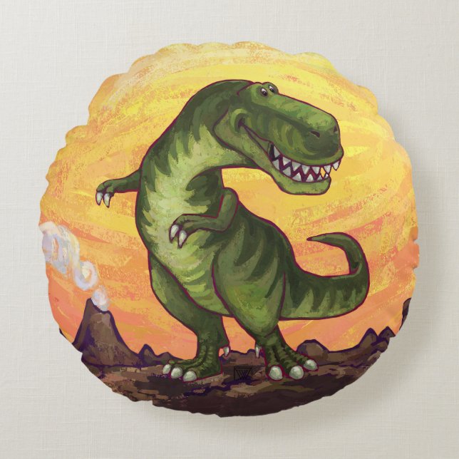 Cute Tyrannosaurus Heads and Tails Round Pillow (Front)