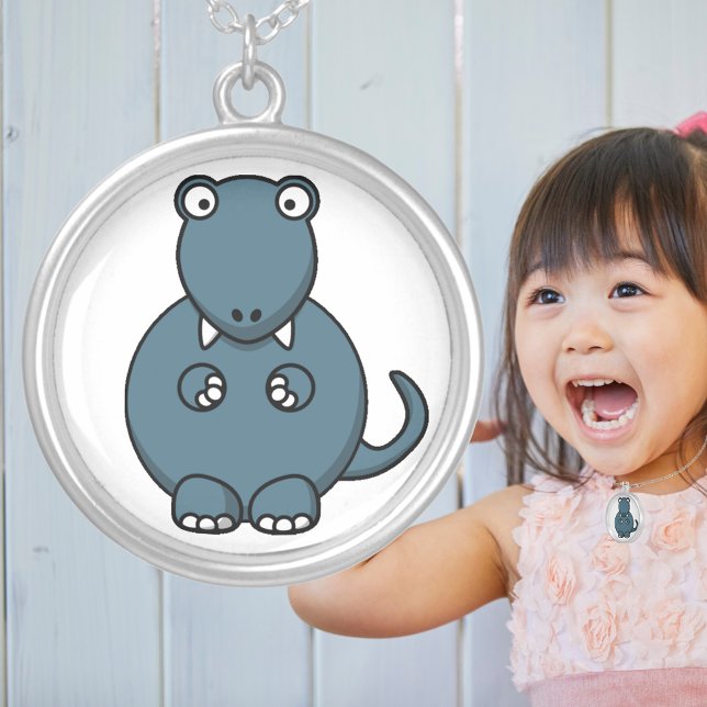 Cute Tyrannosaurus Rex Cartoon Fun Dinosaur Silver Plated Necklace (Cute Tyrannosaurus Rex Cartoon Fun Dinosaur Silver Plated Necklace)