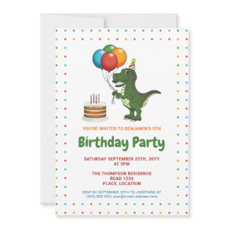 Cute Tyrannosaurus Rex Colorful Birthday Balloons Invitation