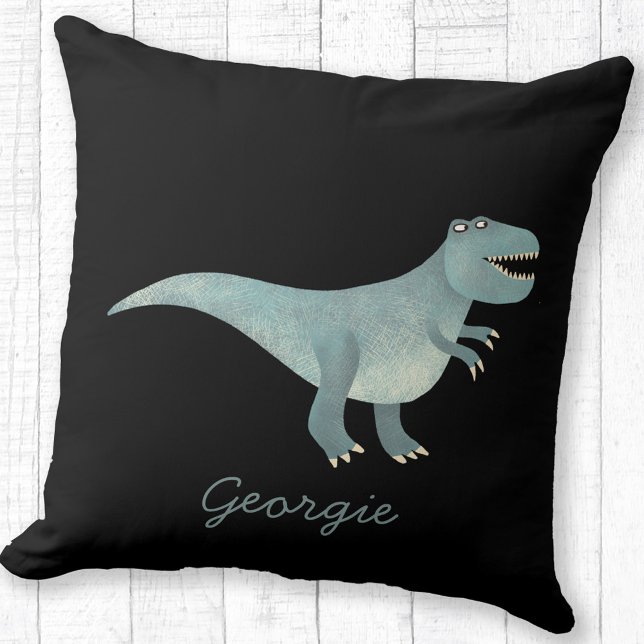 Cute Tyrannosaurus Rex Dinosaur Personalized Throw Pillow (Fun personalized name Tyrannosaurus Rex dinosaur throw pillow)