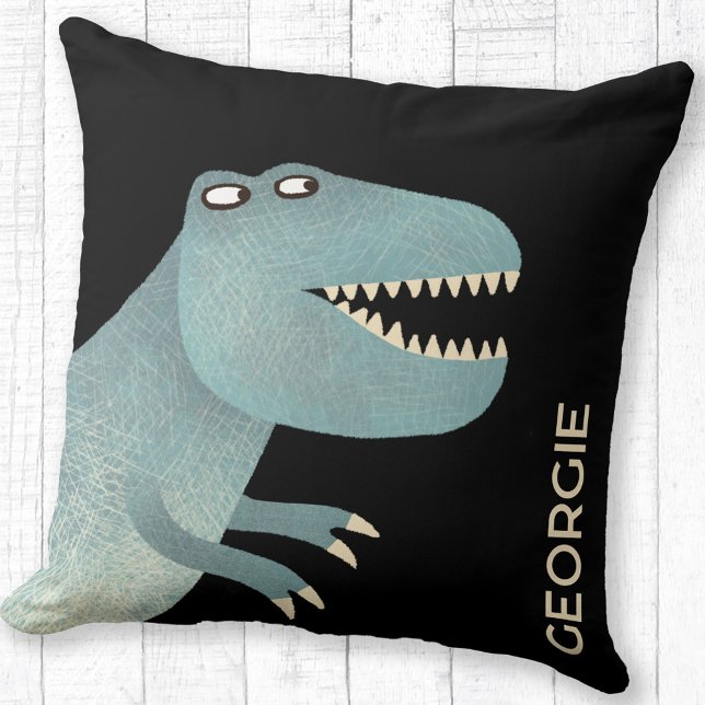 Cute Tyrannosaurus Rex Dinosaur Personalized Throw Pillow (Tyrannosaurus Rex dinosaur personalized custom name throw pillow)