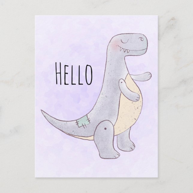 Cute Tyrannosaurus Rex Dinosaur Toy Hello Postcard (Front)