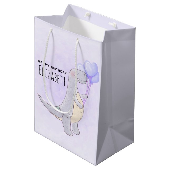 Cute Tyrannosaurus Rex Dinosaur Toy with Balloons Medium Gift Bag (Front Angled)