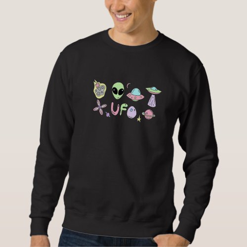 Cute Ufo Alien Flying Saucer Flat Style Sweatshirt