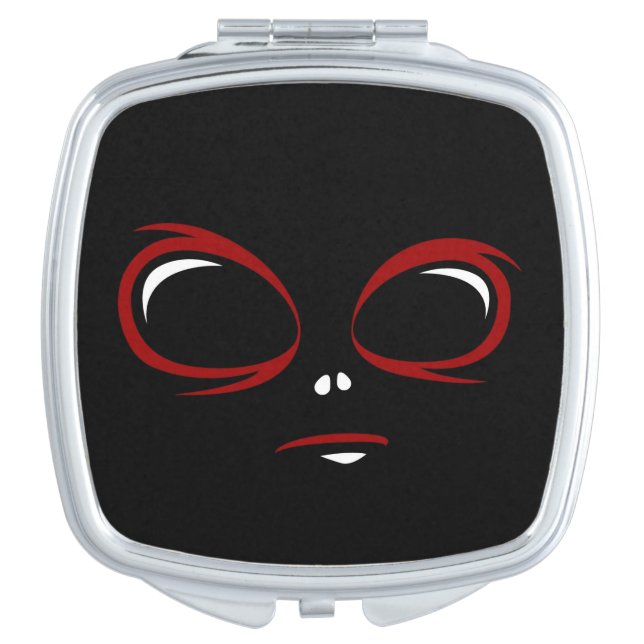 Cute ufo face monster  throw pillow button compact mirror (Front)