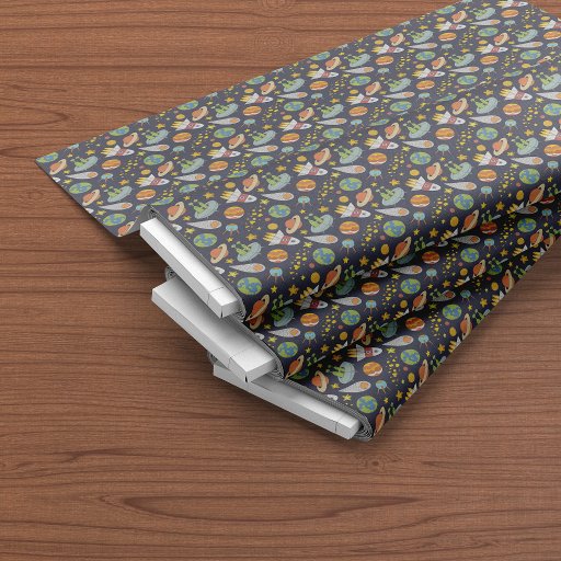 Cute UFO Outer Space Rocket Pattern Fabric