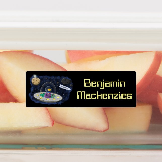 Cute ufo space cartoon illustration personalized labels (Affixed)