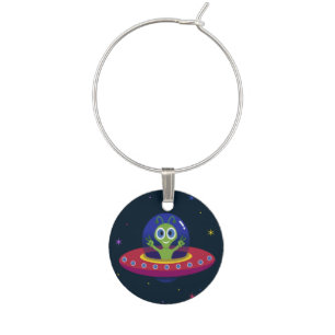 Cute UFO with Alien Wine Charm