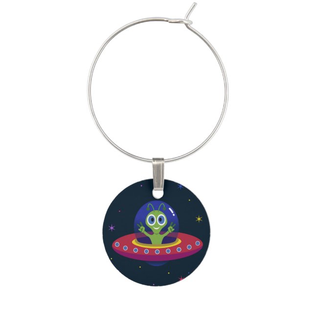 Cute UFO with Alien Wine Charm (Front)