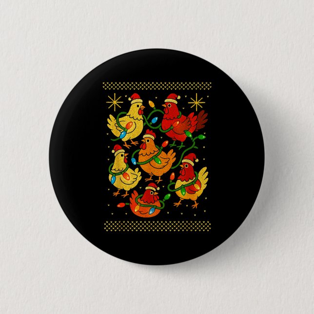 Cute Ugly Christmas Chickens Hen Shirt Funny Xmas  Button (Front)