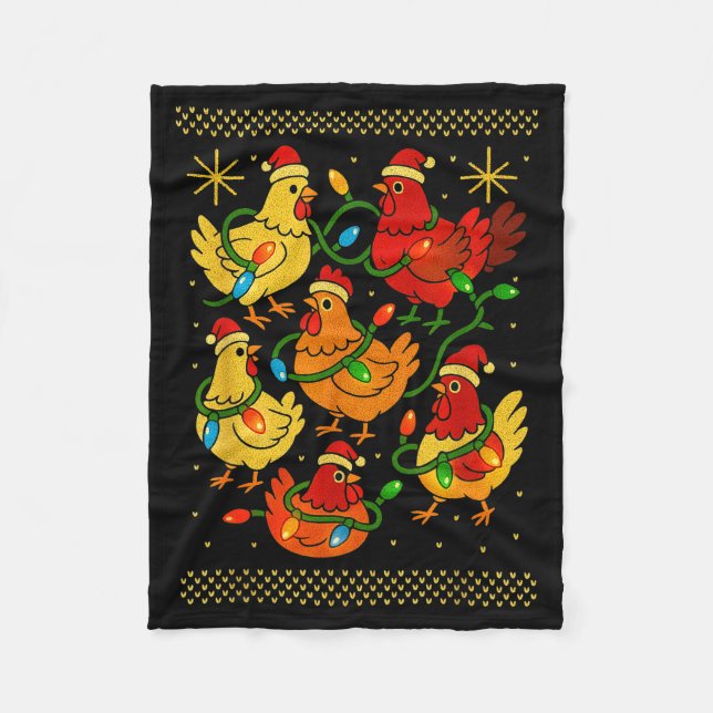 Cute Ugly Christmas Chickens Hen Shirt Funny Xmas  Fleece Blanket (Front)