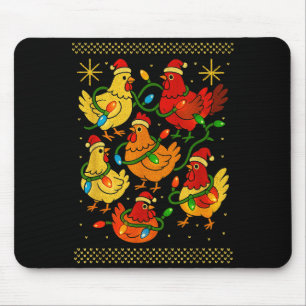 Cute Ugly Christmas Chickens Hen Shirt Funny Xmas Mouse Pad