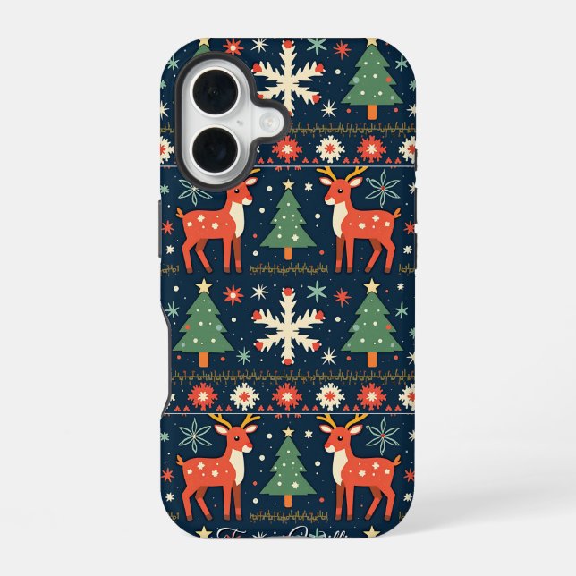 Cute Ugly Christmas Sweater Pattern iPhone Case (Back)