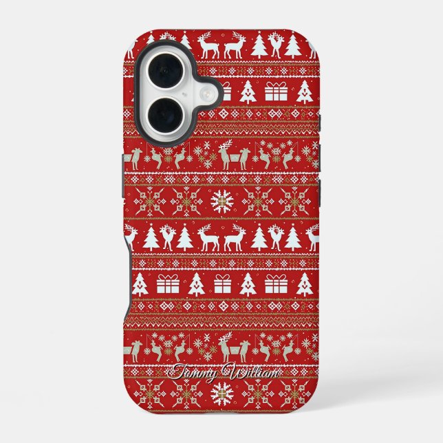 cute ugly christmas sweater pattern iPhone case (Back)