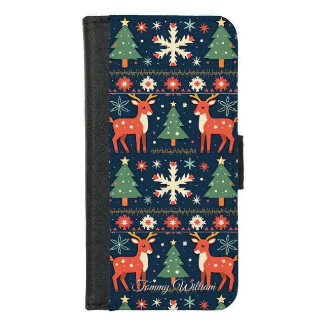 Cute Ugly Christmas Sweater Pattern iPhone Wallet Case (Front)