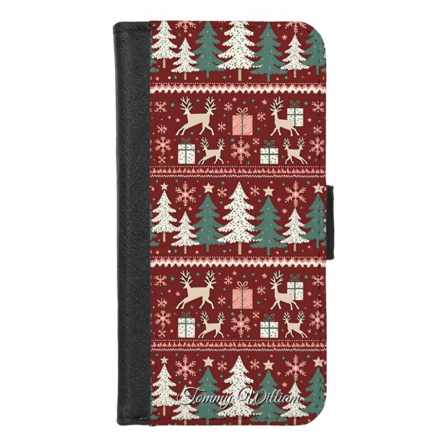 cute ugly christmas sweater pattern iPhone wallet case (Front)