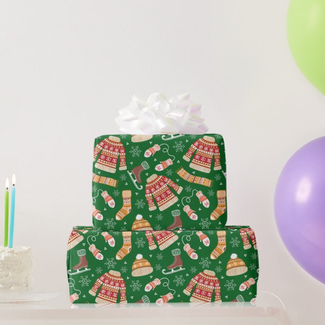 Cute Ugly Christmas Sweater Weather Winter Green Wrapping Paper (Party Gifts)