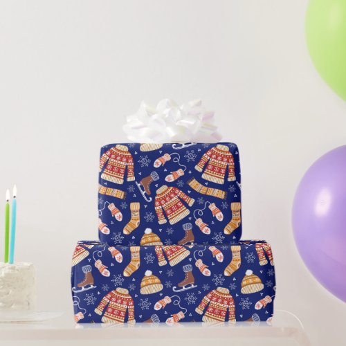 Cute Ugly Christmas Sweater Weather Winter Navy Wrapping Paper