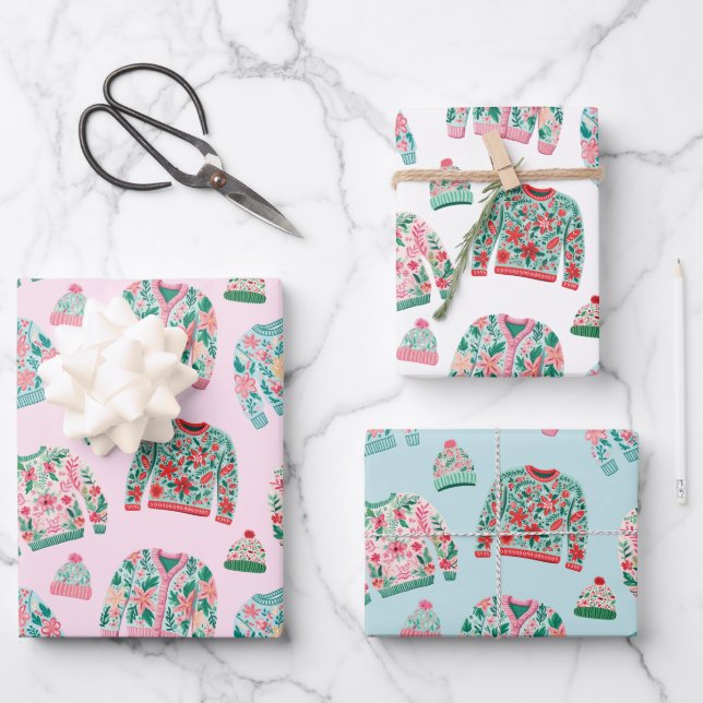 Cute Ugly Christmas Sweaters Wrapping Paper Sheets (Front)