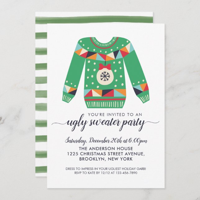 Cute Ugly Sweater Christmas Ornament Holiday Party Invitation (Front/Back)