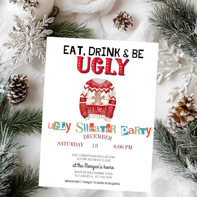 Cute Ugly Sweater Christmas Party Invitation (Creator Uploaded)