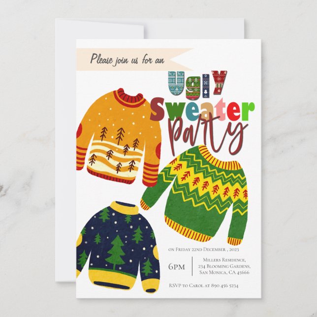 Cute Ugly Sweater Christmas Party Invitation (Front)
