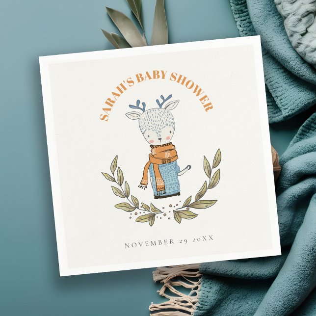 Cute Ugly Sweater Leaf Winter Reindeer Baby Shower Napkins (Creator Uploaded)