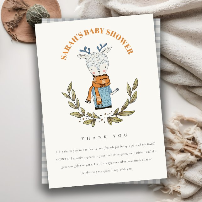 Cute Ugly Sweater Leaf Winter Reindeer Baby Shower Thank You Card (Creator Uploaded)