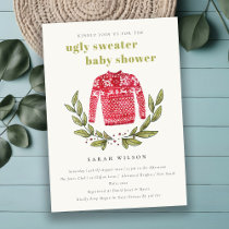 Cute Ugly Sweater Leafy Winter Baby Shower Invite