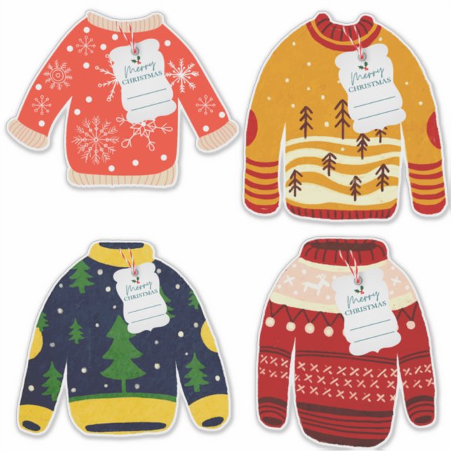 Cute Ugly Sweater Merry Christmas Custom-Cut Vinyl Sticker (Front)