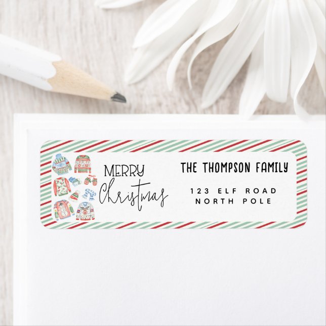 Cute Ugly Sweater Merry Christmas Holiday Address  Label (Insitu)