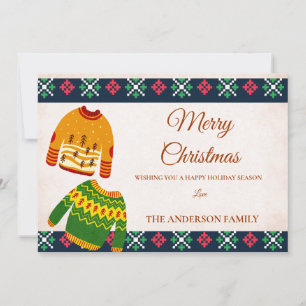 Cute Ugly Sweater Pattern Holiday Merry Christmas Card