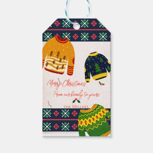 Cute Ugly Sweater Pattern Merry Christmas Gift Tags