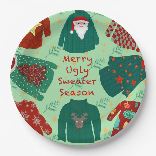 Cute Ugly Sweater Season Paper Plates (Front)