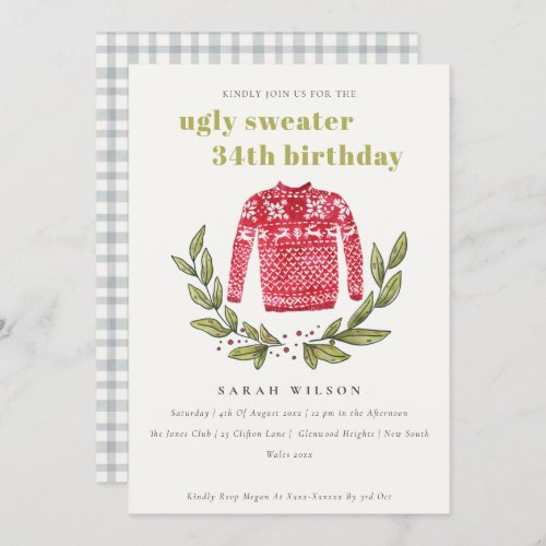 Cute Ugly Sweater Winter Any Age Birthday Invite
