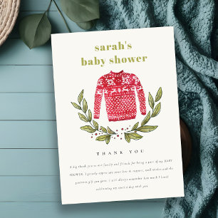 Cute Ugly Sweater Winter Christmas Baby Shower Thank You Card