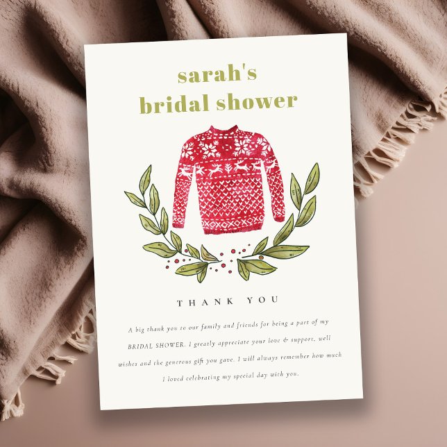 Cute Ugly Sweater Winter Christmas Bridal Shower Thank You Card (Creator Uploaded)