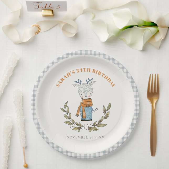 Cute Ugly Sweater Winter Reindeer Any Age Birthday Paper Plates (Wedding)