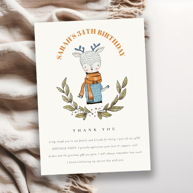 Cute Ugly Sweater Winter Reindeer Any Age Birthday Thank You Card (Creator Uploaded)