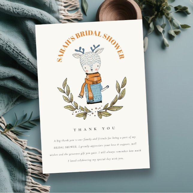 Cute Ugly Sweater Winter Reindeer Bridal Shower Thank You Card (Creator Uploaded)
