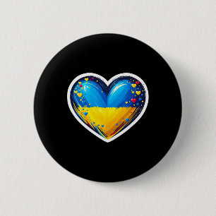 Cute Ukrainian Bynner Fan Ukraine Flag Heart Retro Button