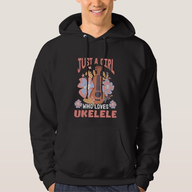 Cute Ukulele Girl Hawaii Music Little Guitar Uke Hoodie (Front)